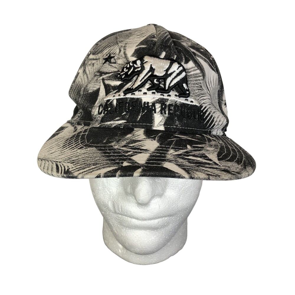 California Republic Snapback Hat Cap Black White Hawaiian Palms 47 Brand
